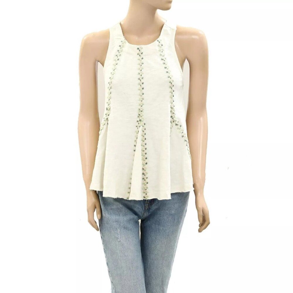 Free People Bandit Blouse Top Embroidered Soft Cotton Cutout Billowy S - Picture 6 of 8